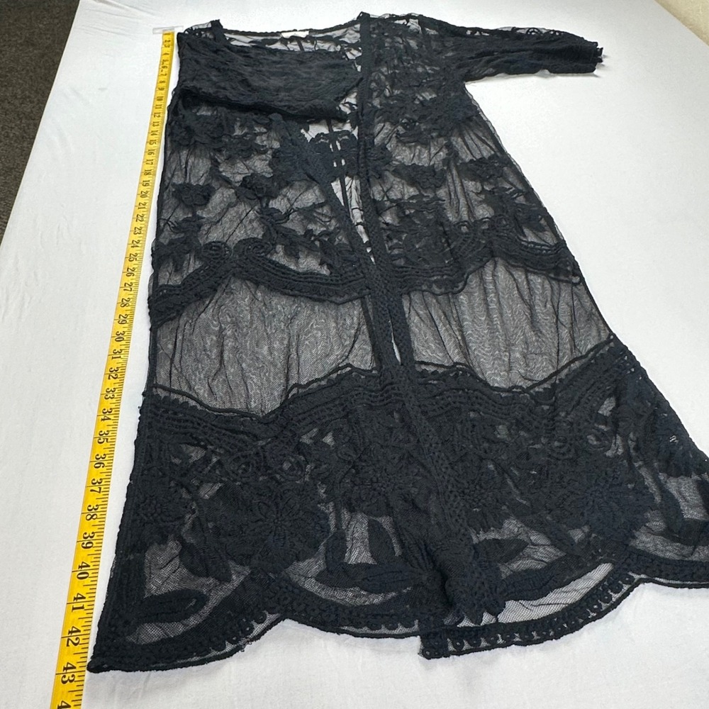 Whimsigoth Dark Fairy Goth Boho Kimono Small Floral Lace Sheer Cardigan Duster - Picture 3 of 7
